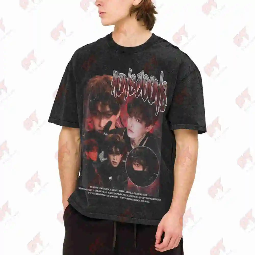 Ateez The World Epfin Will Album Hongjoong Vintage Washed Tee Pure Cotton T-Shirt