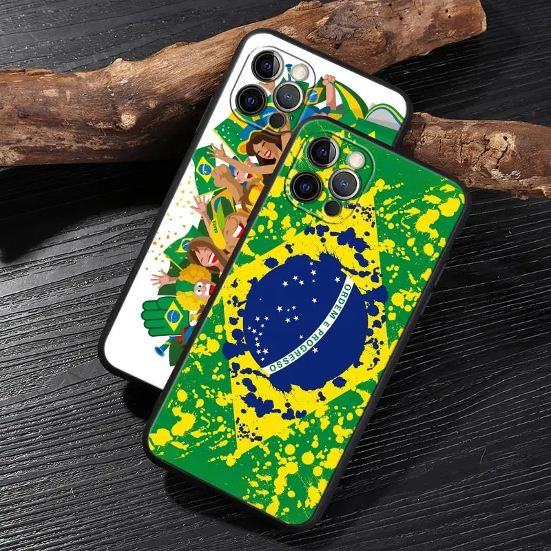 Brazil Flag Brazilian Football Funda For iphone 14 Case For iPhone 15 11 12 13 Mini 14 Pro Max XS 7 8 15 Plus SE Case Soft Cover