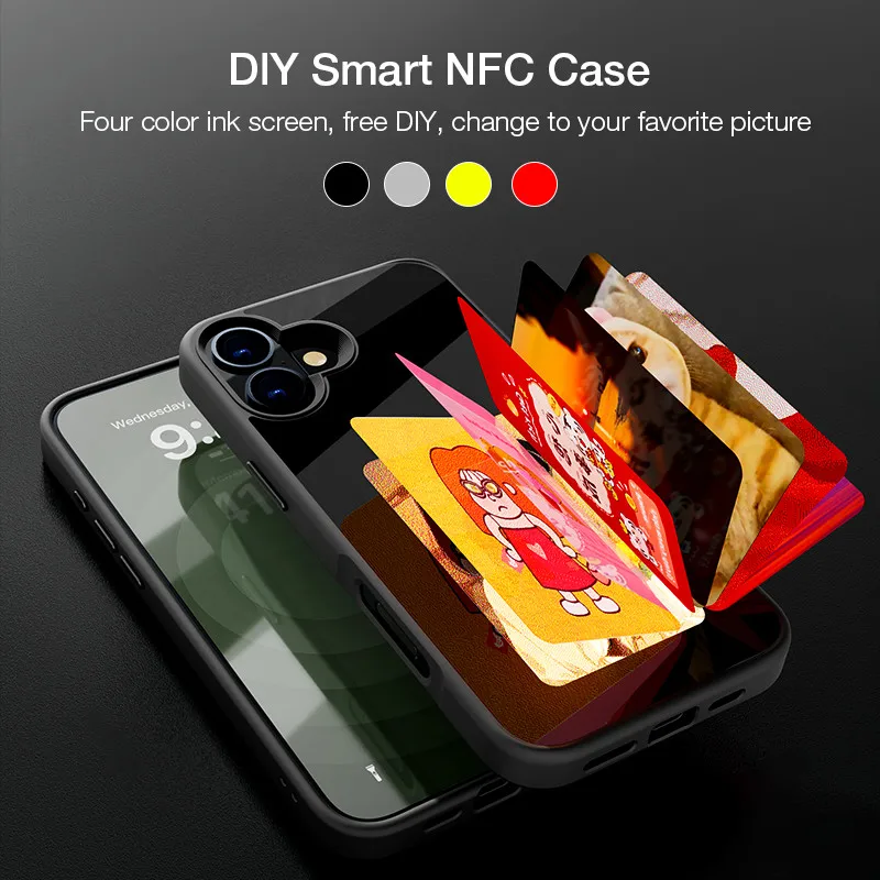 NFC Function Smart Phone Cases For iphone 15 16 13 Pro Max E ink Screen DIY Wireless Transmission Screen Projection Phone Case