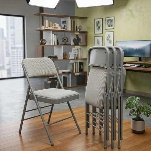 

4 Pack Folding Fabric Dining Chairs with Padded Cushion and Back, Indoor Outdoor Foldable Steel