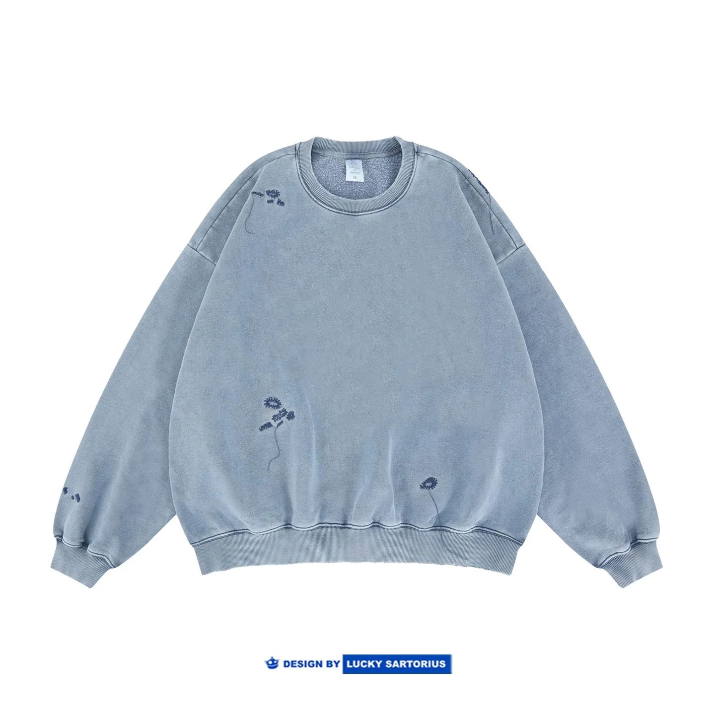 اليابانية الرجعية غسلها المتعثرة المطرزة زهرة جولة الرقبة هوديي للرجال والنساء فضفاضة عارضة أعلى #3