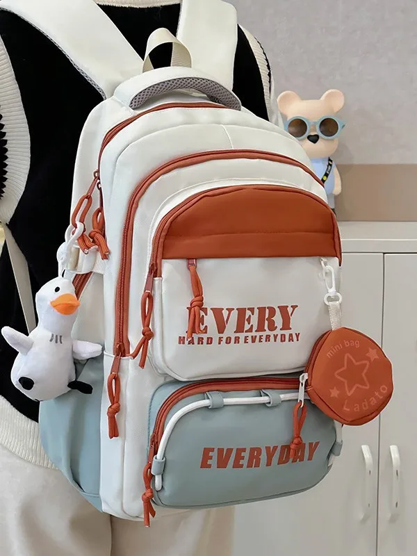 Color Block Spliced Backpack Detachable Small Round Bag Large Capacity Multi Pocket Rucksack For Men And Women Students