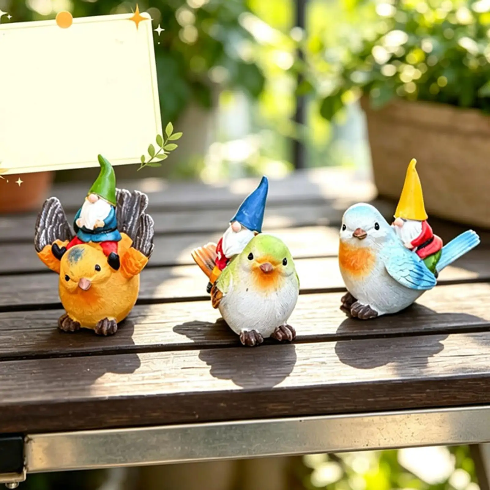 Miniature Gnomes for Fairy Garden 3 Pieces Resin Riding Bird Figurine Weather-Resistant Desktop Fairy Garden Accessories
