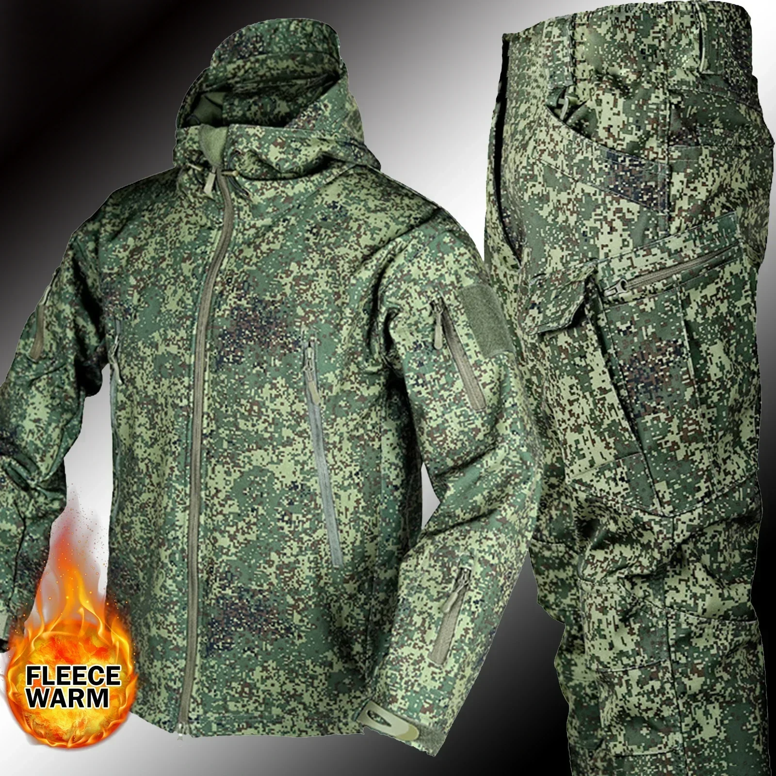 2025 hombres espesar concha suave trabajo de invierno piel de tiburón tormenta chaqueta con capucha terciopelo senderismo ropa pesca conjunto de dos piezas chándal