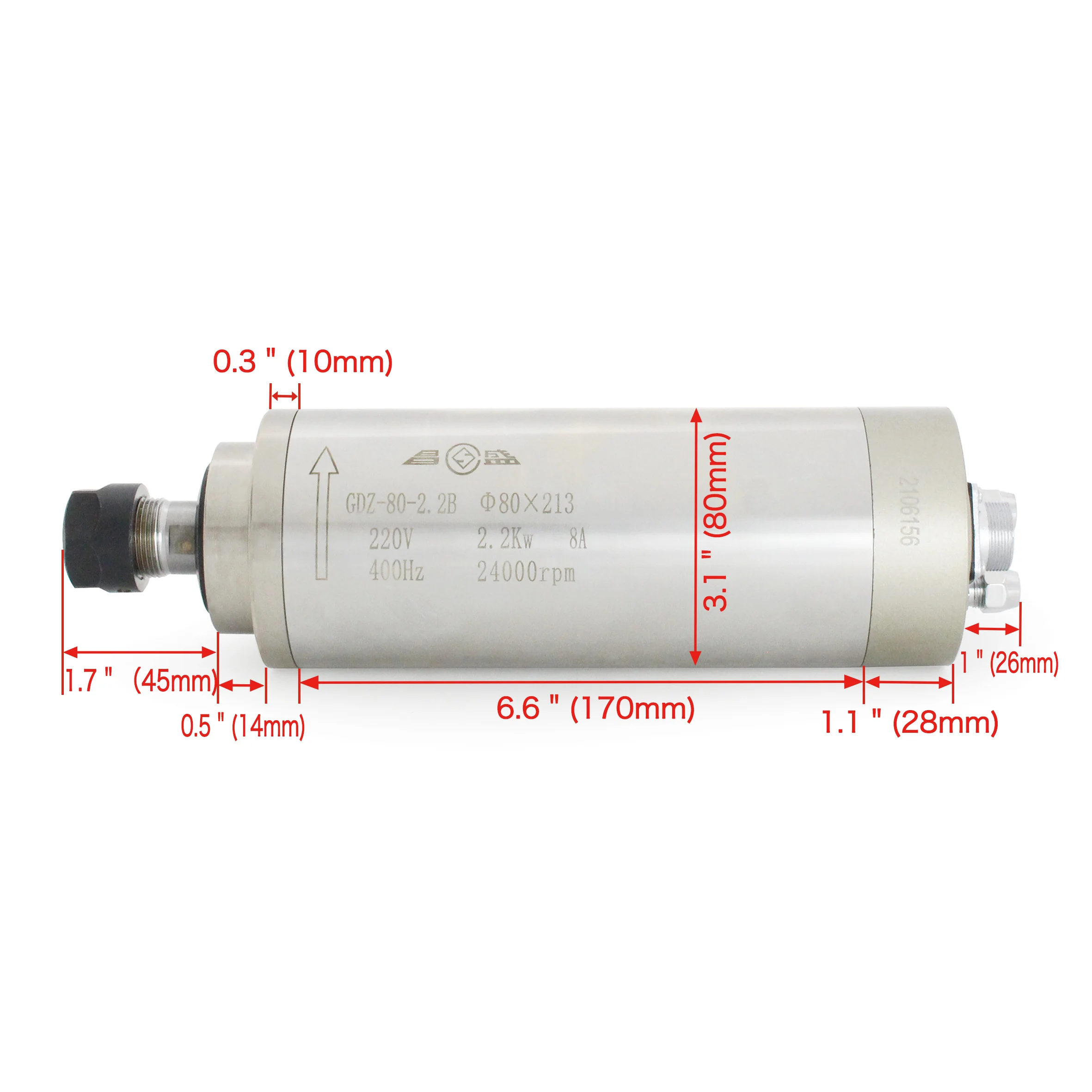 【EU/USA Stock】CNC Engraving Motor 2.2kw ER20 Collet Water Cooled Spindle Motor 80*213mm 220v / 110v 7series Steel Bearings