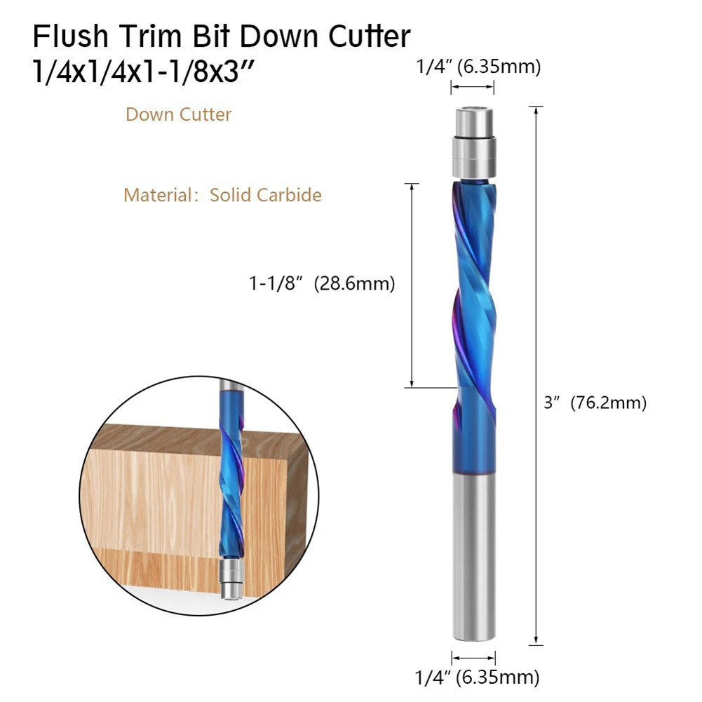 CNC Woodworking Tool Blue Coated Router Bit Woodwork Finishing Edge Trimming Tool Precision Cutting Tool Solid Alloy Body