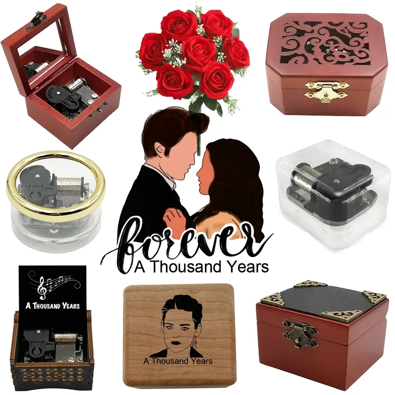 A Thousand Years Wind up Wooden Music Box Wedding BGM Handmade Gift for Fiancée Girlfriend Party Accept Customized Souvenir