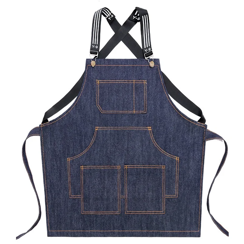 Hairstylist Denim Apron With Wide Shoulder Straps Comfortable Workwear Casual Fashionable Stain Resistant Men and Women Apron