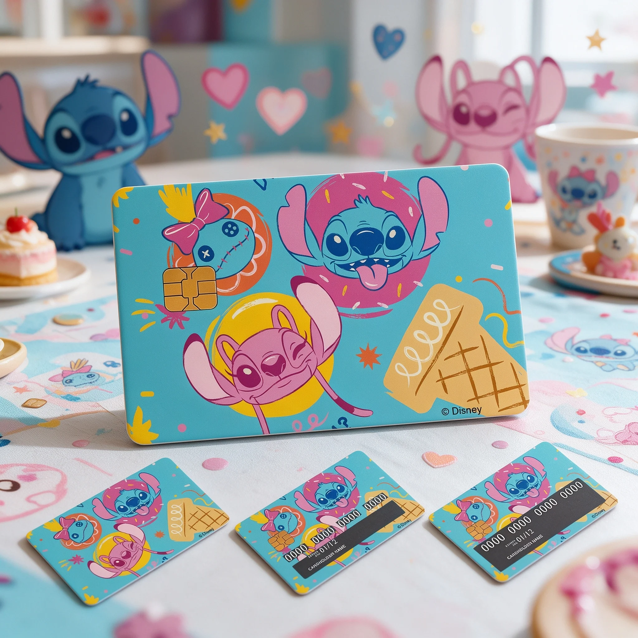 4pcs/1Set/20Pcs Stitch Credit Card Stickers Colorful Card Cover Stickers Full and Partial Coverage for DIY Card Decoration