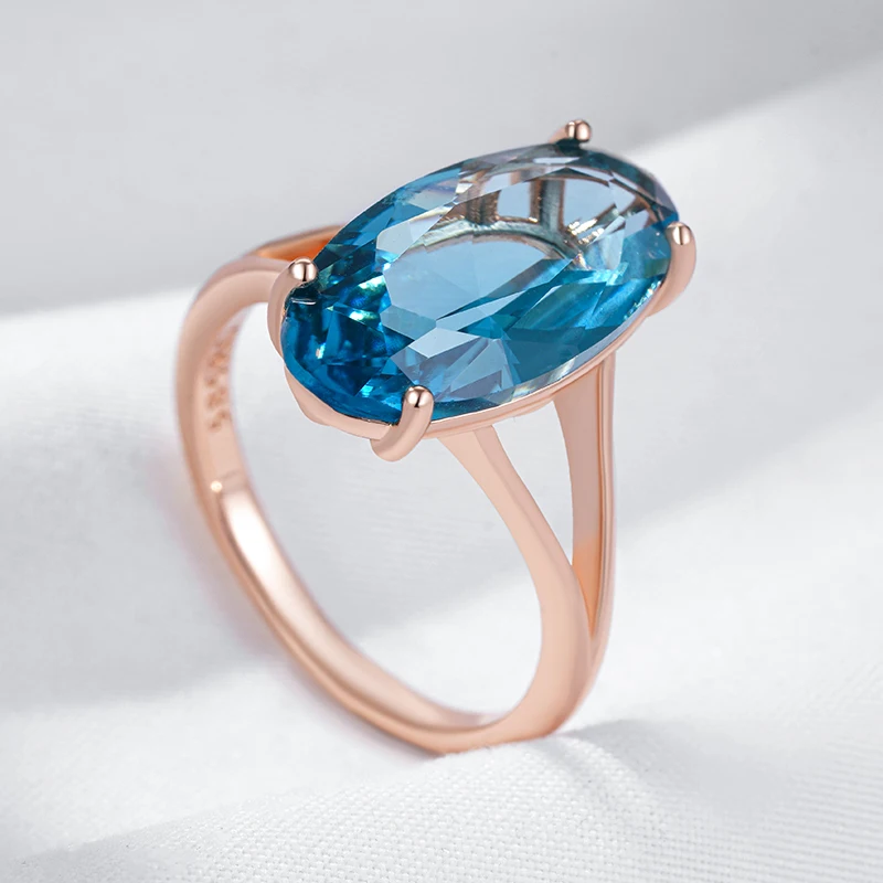 Kinel Hot Blue Big Oval Wedding Rings Trend 585 Rose Gold Color With Natural Zircon High Quality Daily Fine Jewelry For Women