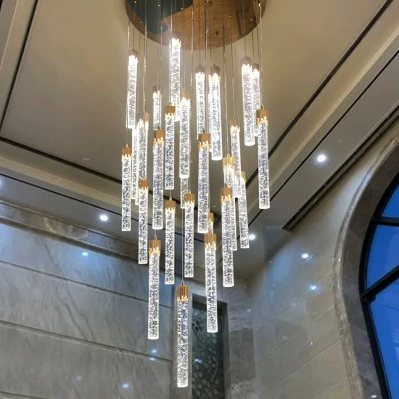 

Modern Acrylic LED Long Chandelier Luxury Villa Living Room Dining Room Staircase Golden Chandelier Home Decoration Lighting