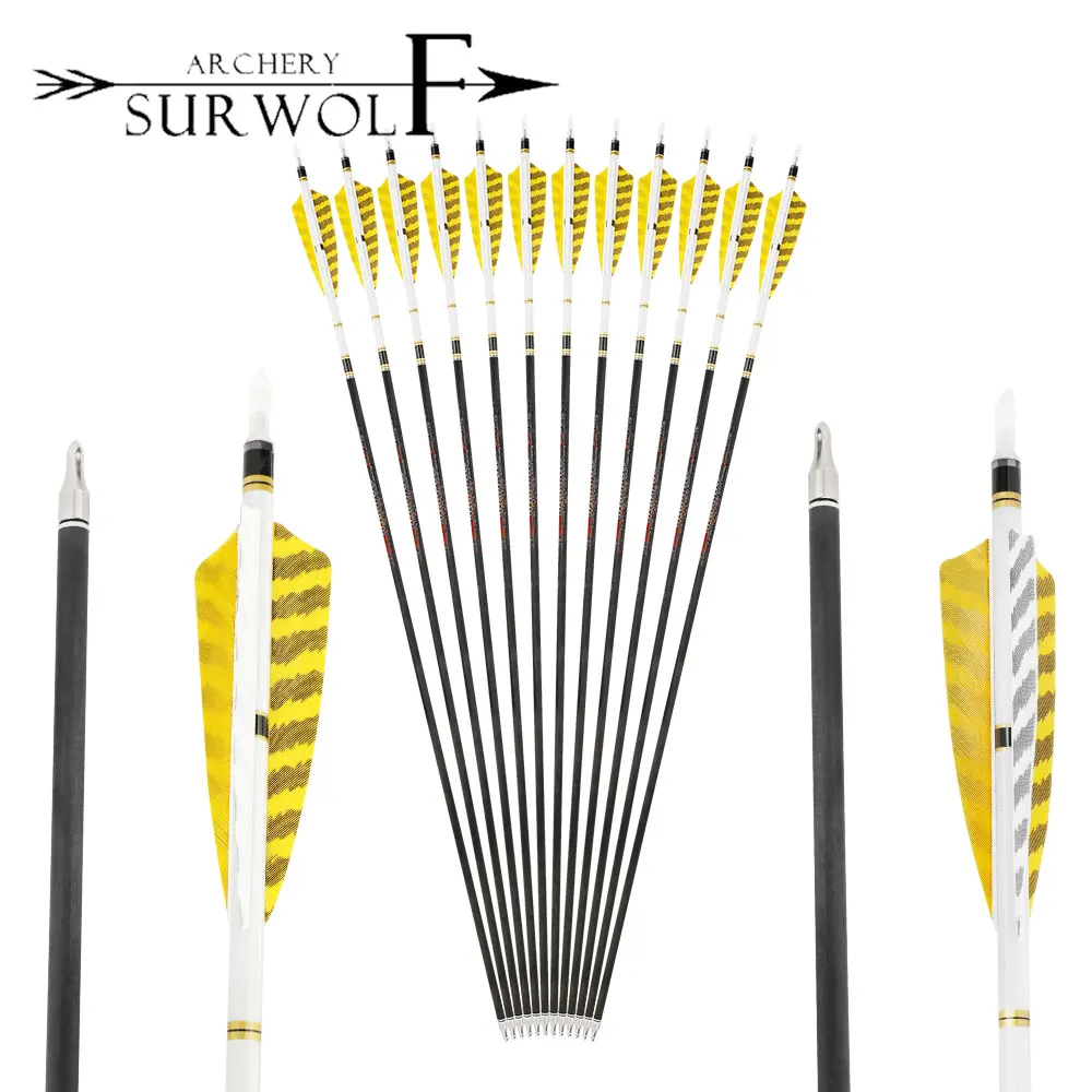 

6/12 шт., стрела из чистого углерода для стрельбы из лука, Spine250-600, 4 дюйма, щит, турецкое перо, 100 зерен, наконечник стрелы, аксессуары для стрельбы из лука, охоты
