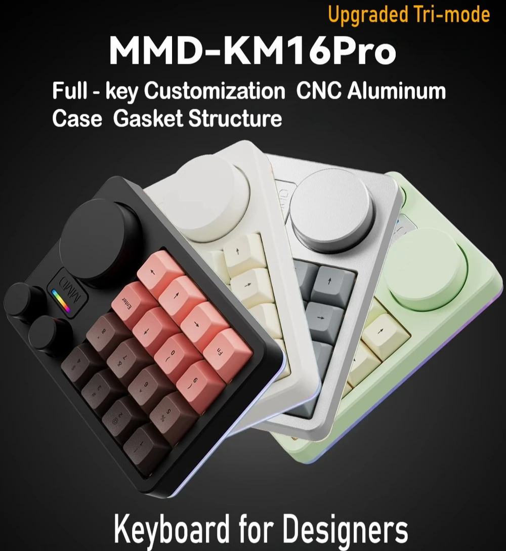 

MMD KM16 Pro Mechanical Keyboard Wireless Customized PS /PR/C4D Bluetooth 5.0 Three Knobs Full Key Custom Three-mode Keyboard