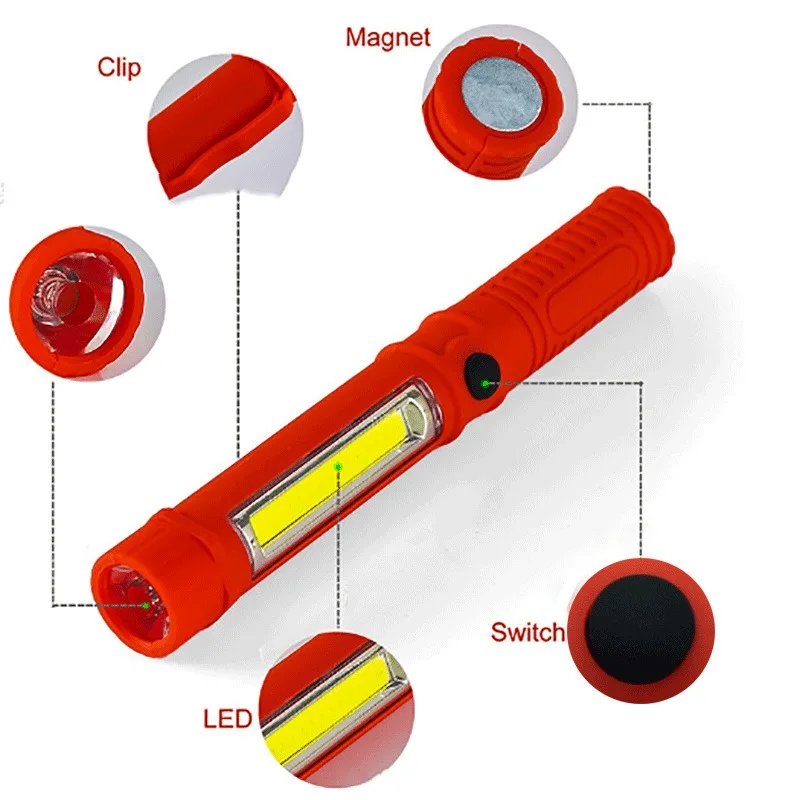 

Многофункциональный портативный светодиодный фонарик: уличный яркий фонарь для обслуживания COB, нижняя магнитная аварийная лампа — питание от батареи