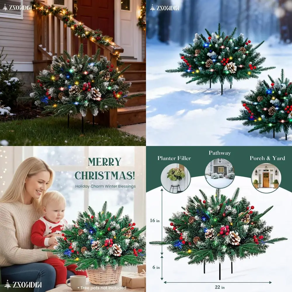 

Multi-Color LED Christmas Pot Fillers, Outdoor Front Porch Decoration, Battery Operated, Set of 2