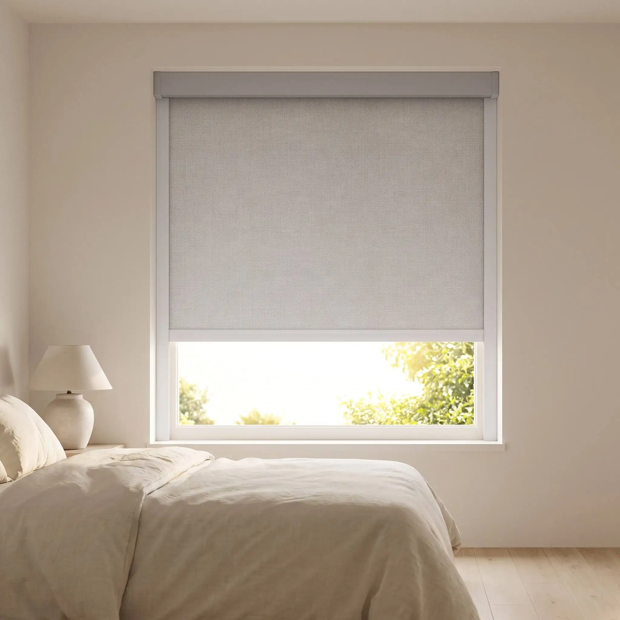 Custom Cordless Pull & Stop Blockout Roller Blinds with Side Channels, Woven SK Blackout Fabric, Zero Light Gap, Child Safe Cust