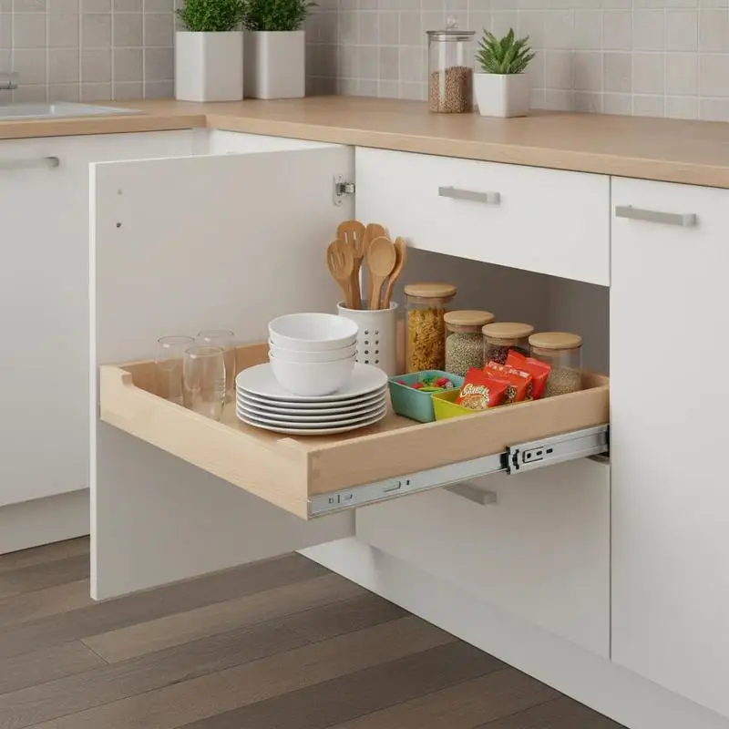 

Sliding Wood Pantry Drawer 20"W x 21"D For Kitchen Cabinet Bathroom Soft Close Heavy-Duty Pull Out Shelf Bottom Side Assembly Base Storage Organization