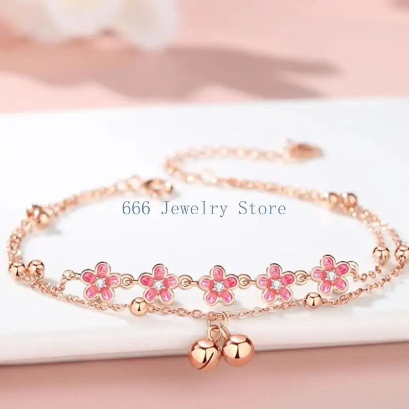 F2TD Delicate Peach Blossom Anklet Accessory For Spring Outings And Daily Wear