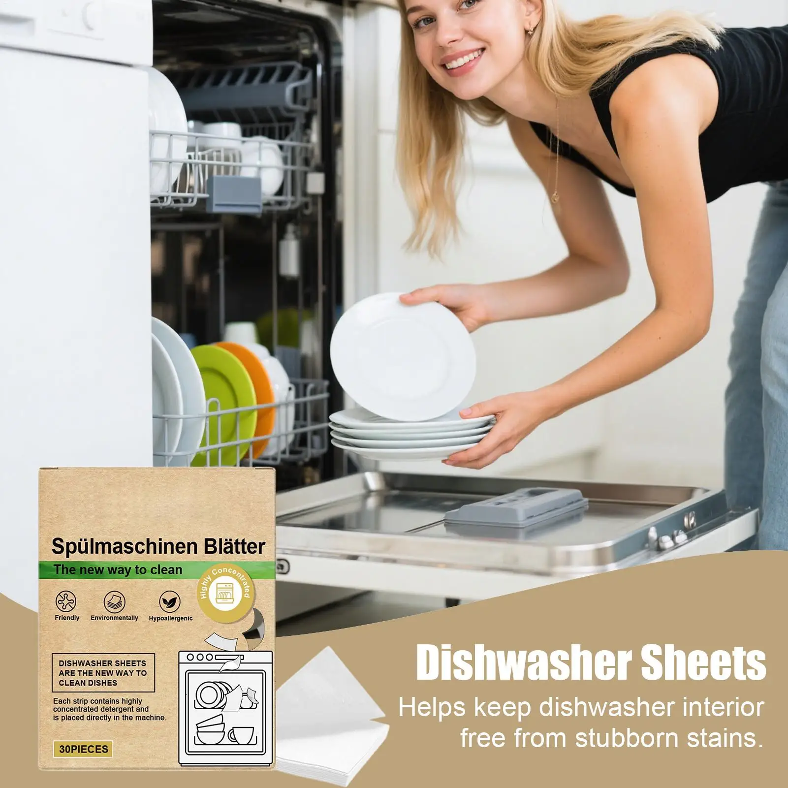 Dishwasher Sheets Natural 30 Pieces Cleaning Mild Portable Dishwasher Soap Sheets for Hygiene Home Convenience Cleaning Kitchen