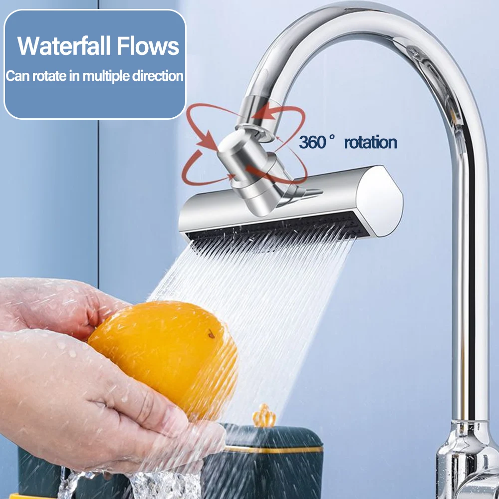 Kitchen Faucet Waterfall Outlet 4 Modes Waterfall Pressurized Bubbler 360 Rotatable Splash-proof Faucet Extender Tap Accessories