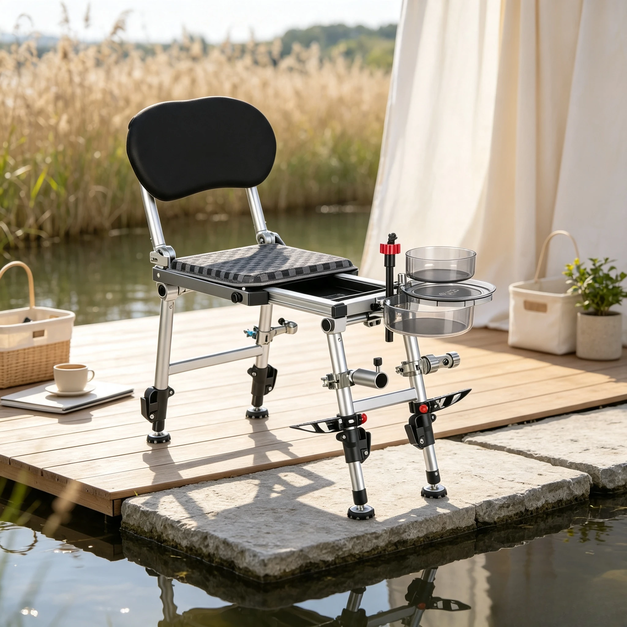 Folding Fishing Chair with Backrest Metal Adjustable Portable Compact Fishing Seat Multi-functional Outdoor Chair for Camping