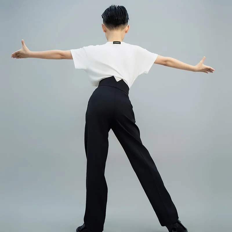 Latin Dancewear Top Boys Black Loose Short Sleeve Tops Pants Set Rumba Cha Cha Performance Wear White Training Clothes VDL3606