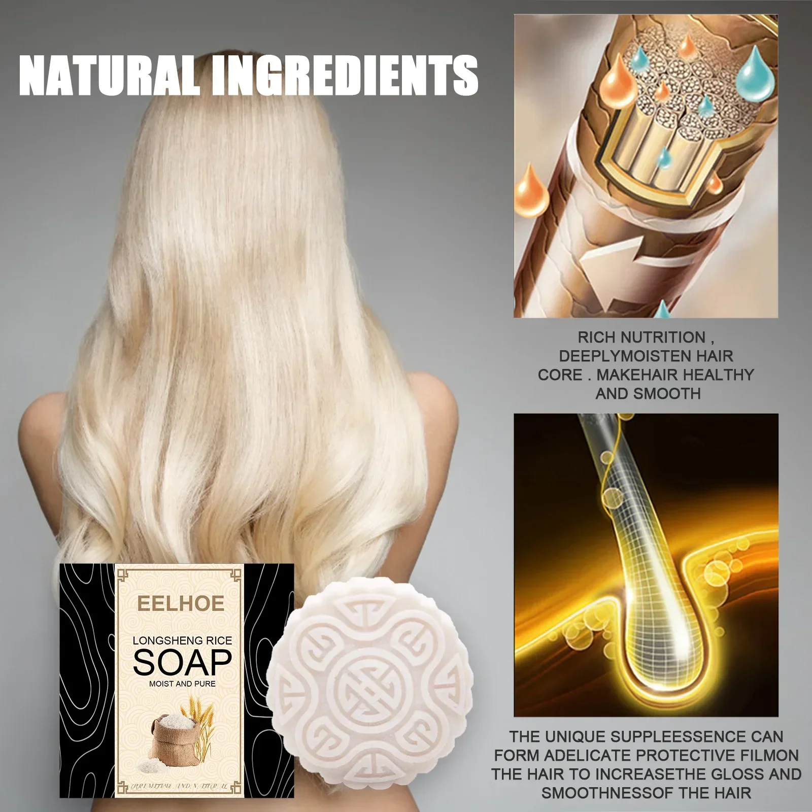 Oil Control and Repair Damaged Follicles - Handcrafted Rice Water Soap Shampoo Bar with Natural Ingredients Wavy and Curly Hair