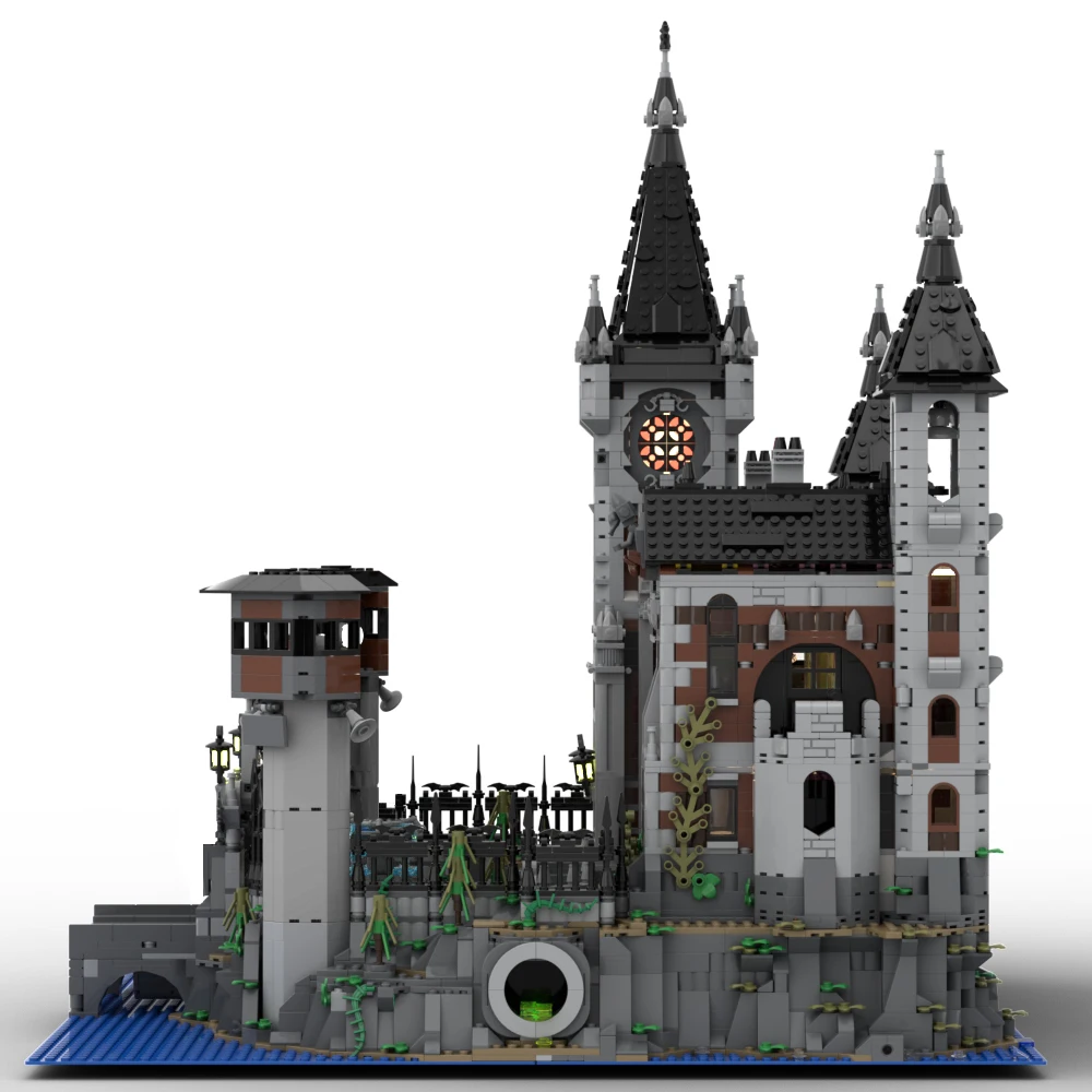 BuildMoc Modular Elizabeth Arkham Asylum Castle Building Blocks Set Retro Medieval Ghost House Bricks Toys For Children Kid Gift