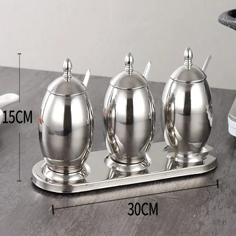 Stainless Steel Seasoning Jar Set with Spoon Spice Container Seasoning Box with Swivel Base Salt Canister Set Kichen Accessories