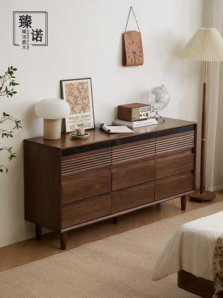 Minimalist Walnut Storage Dresser Fluted & Solid Drawer Fronts  Modern Living@