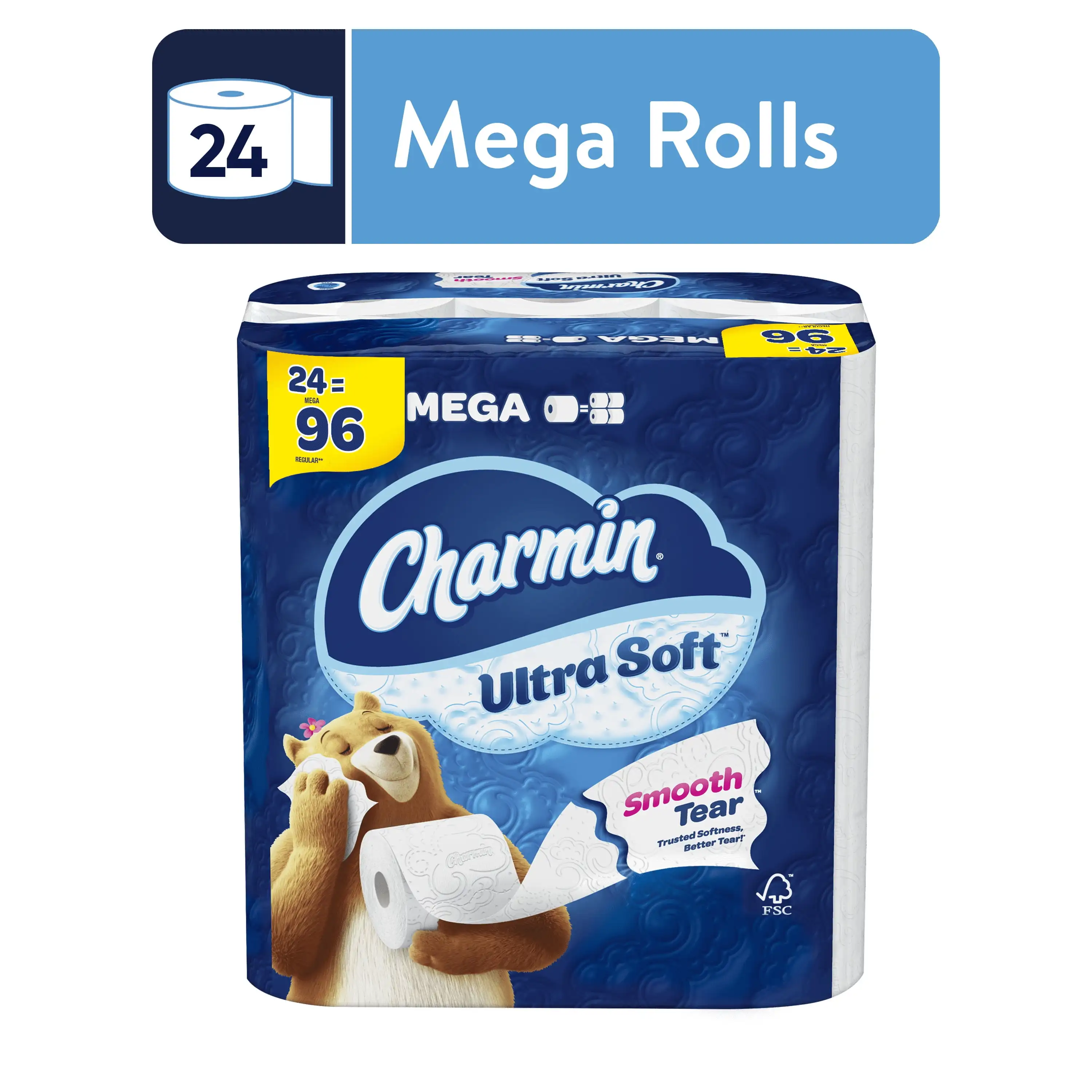 

Ultra Soft Toilet Paper 24 Mega Rolls, 224 Sheets per Roll Each roll of toilet paper is an elaborate wavy hole