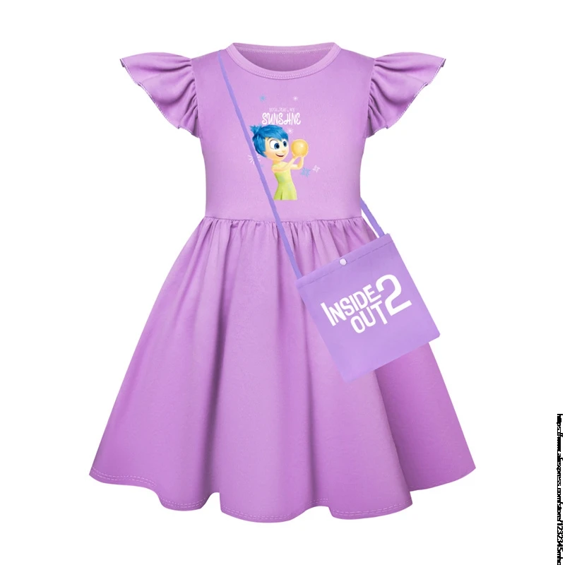 Vestido casual de manga infantil com bolsa pequena, Out2 Baby Girls Dresses, roupas infantis, traje cosplay, presente de aniversário, quente