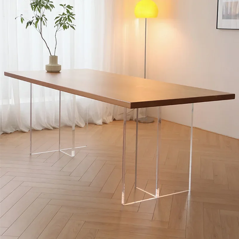 Solid wood dining table modern simple household small apartment medieval original wood grain cream acrylic ash wood dining table