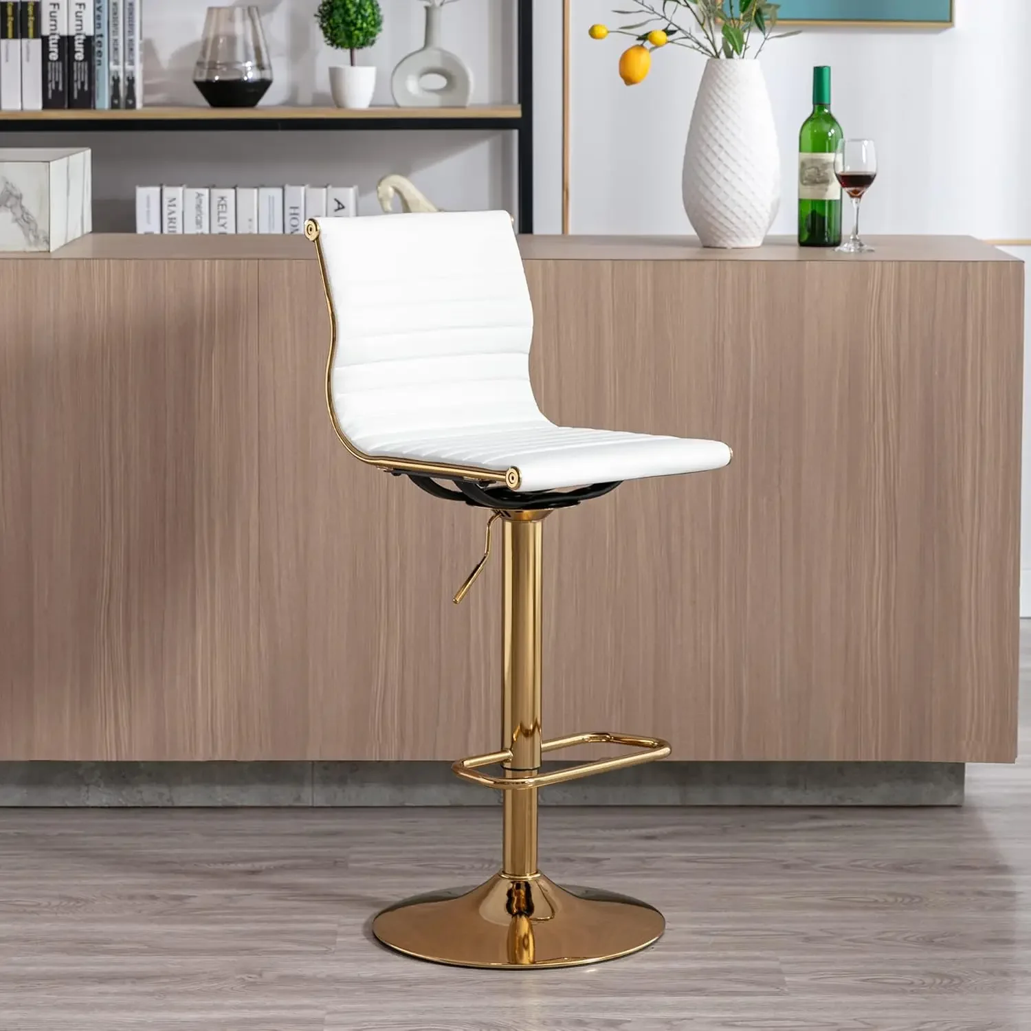 Modern Adjustable Swivel Bar Stool with PU Leather, Counter Height, Footrest, and Back Handle