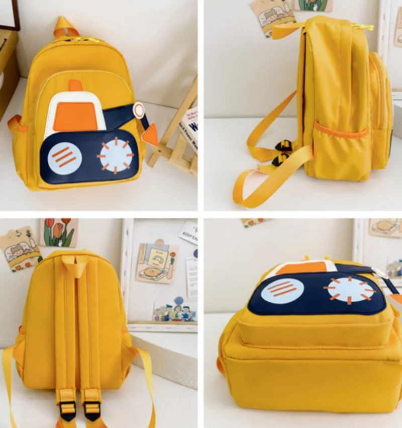 Sac à Dos de Maternelle pour Bébé Garçon, Nouvelle Voiture d'Ingénierie, Mignon et observateur, Nom Personnalisé, Livre pour Enfant