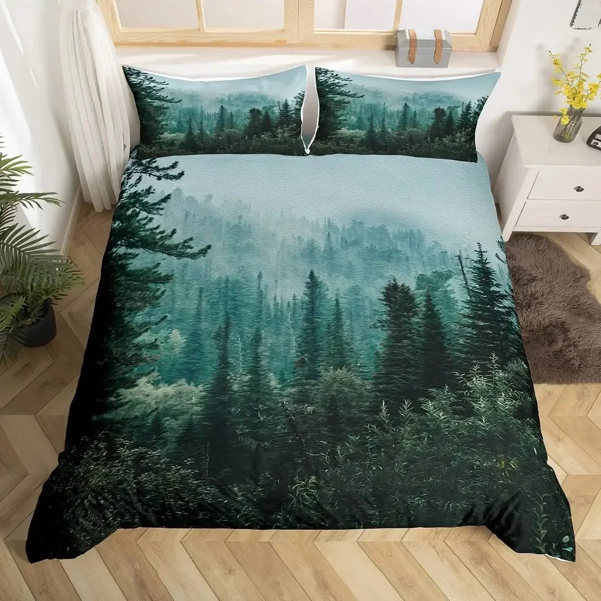 

Smoky Mountain Pinefores Grey Tree Natural Scenery Art Comfortable Duvet Quilt Cover Pillowcase Bedding Set Children Bedroom