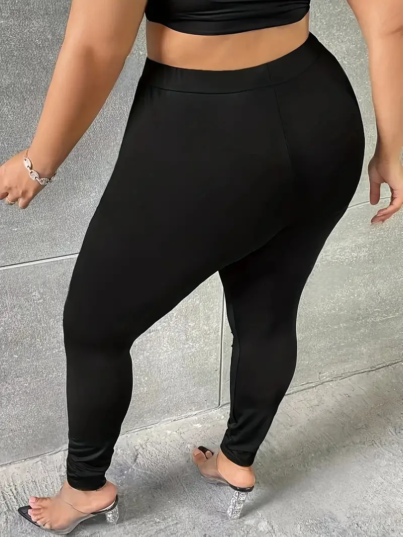 GIBSIE Plus Size Fashion Black Ripped Leggings For Women Spring Summer Street Casual Mid Waisted Stretch Slim Pencil Pants