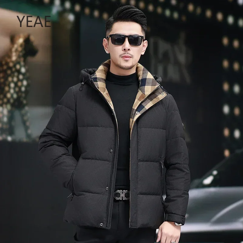 

YEAE Short Down Jacket Casual Man Sack Hooded Jackets Designer Clothes Men Duck Down Padding Jackets Man 2024 Winter Coat Men