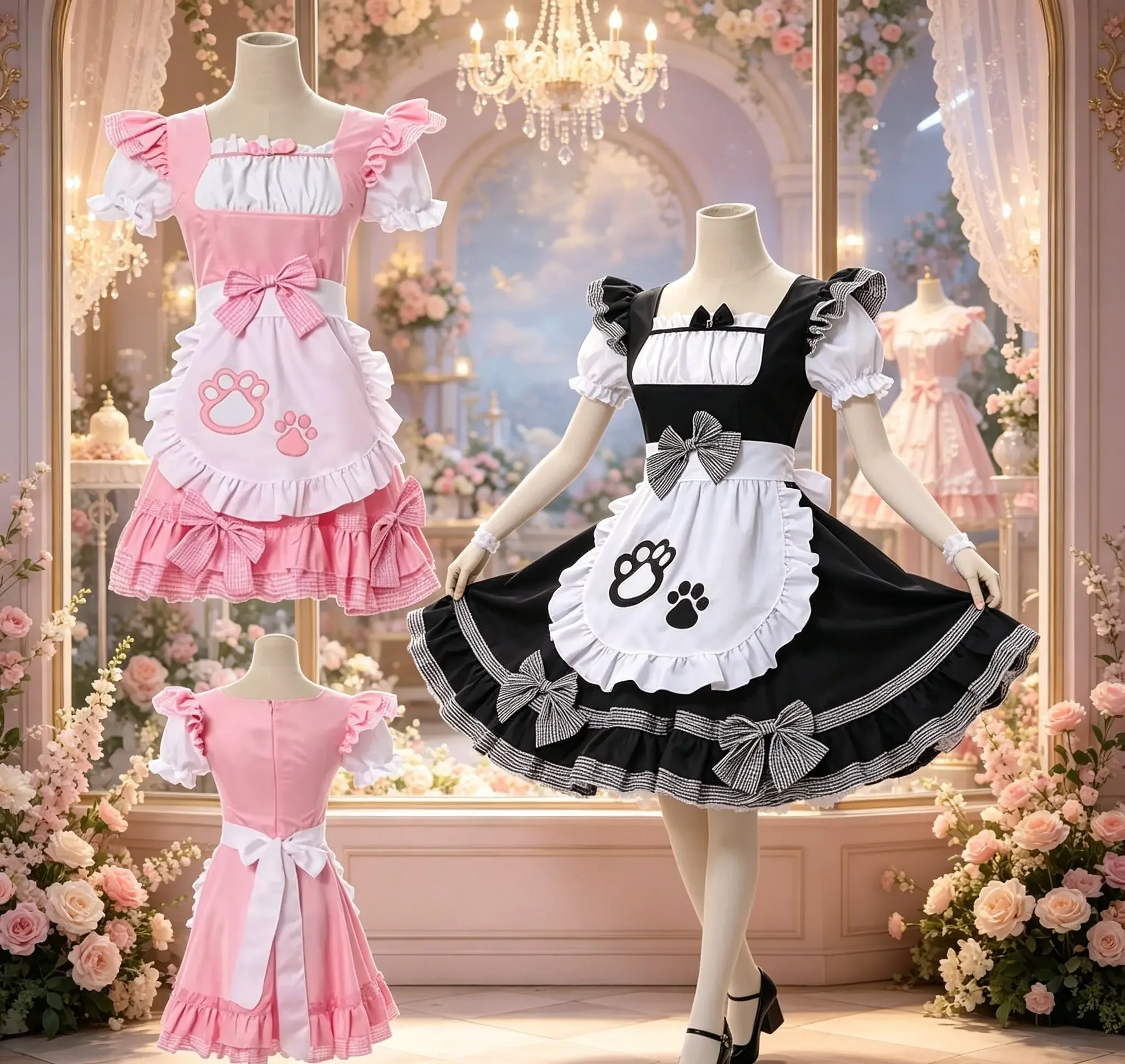 Sexy Maid Cosplay Costumes Anime Sweet Cat Girl Skirt Black White Pink Cute Lolita Dress Carnival Party Apron Waitress Outfits
