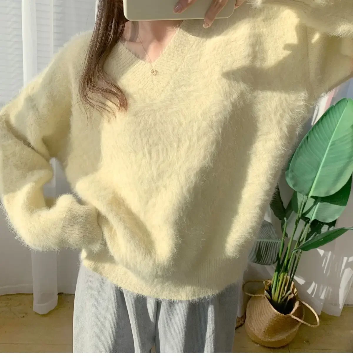 Faux Fur Coat Women Thick Warm Knit Sweater 2024 Korean Casual Long-sleeved Sweater Women Fashion Casual Furry Winter Clothes