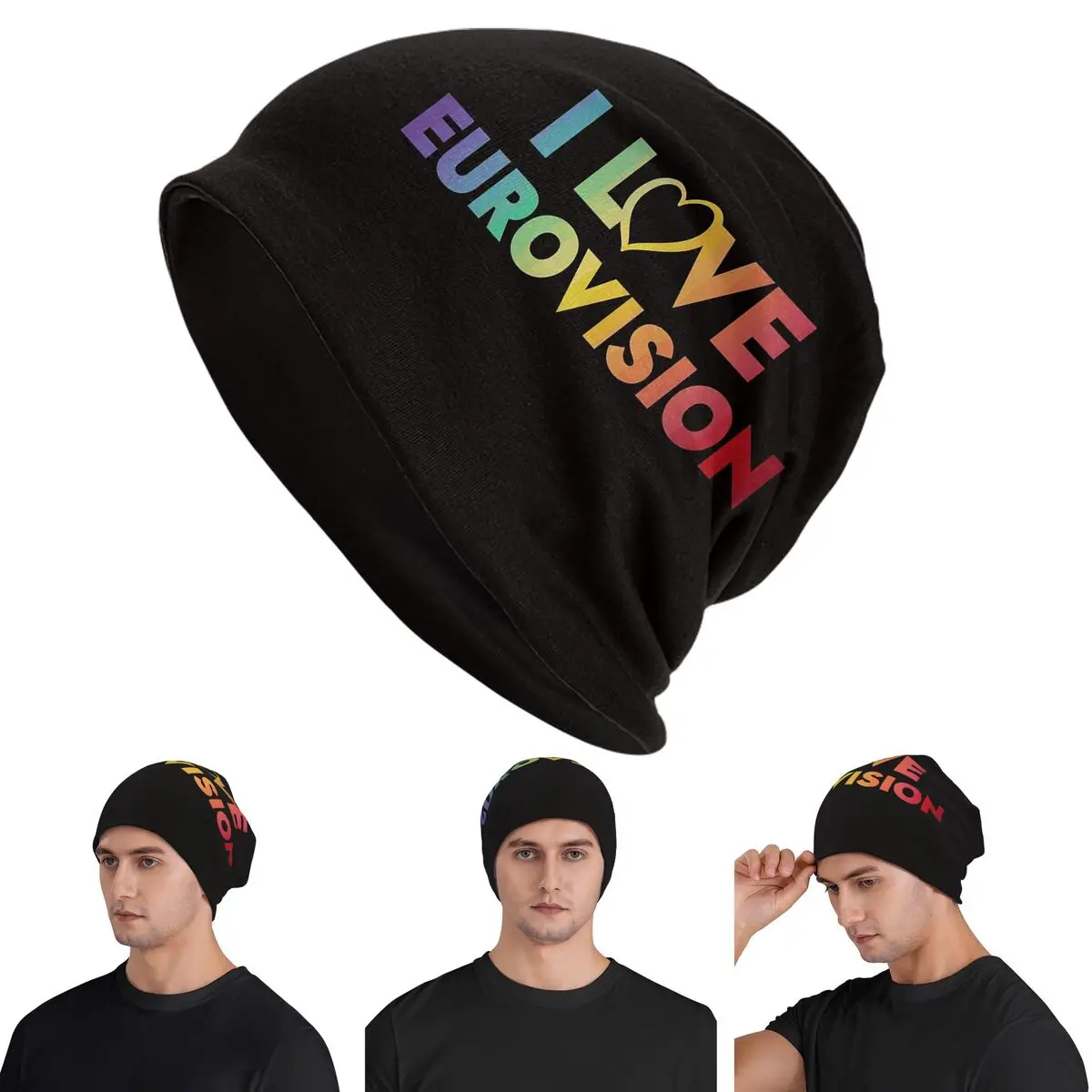 

I Love Eurovision - Rainbow Pattern Skullies Beanies Hats Warm Autumn Winter Outdoor Cap Knitted Bonnet Caps for Men Women Adult