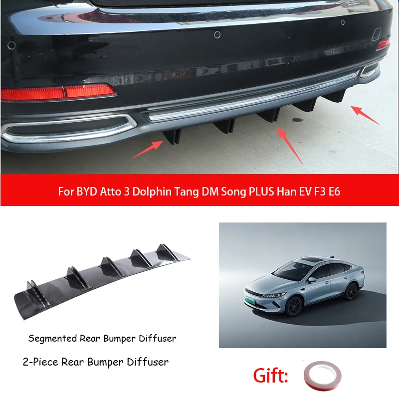 For BYD Atto 3 Dolphin Tang DM Song PLUS Han EV F3 E6 ABS Rear Bumper Lip Diffuser Shark Fin Anti-collision