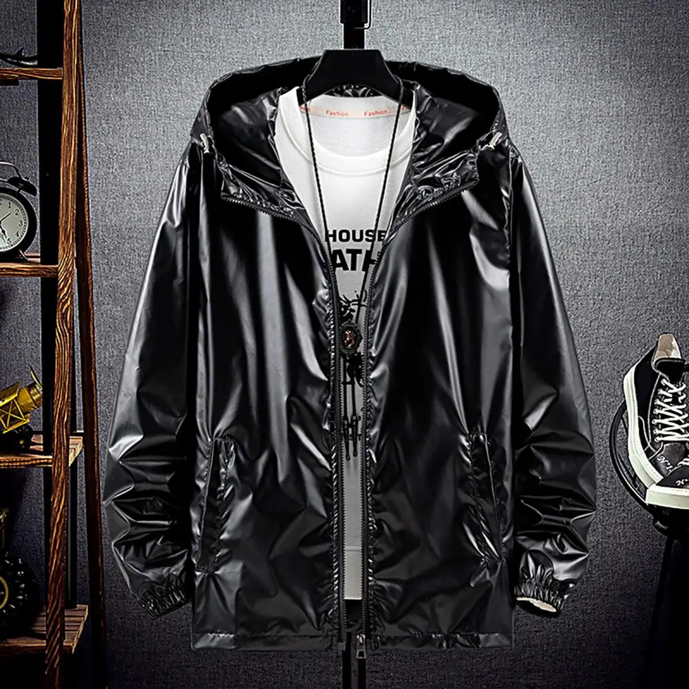 

Popular Men Hooded Coat Spring Autumn Elastic Cuff Hood Coat Zipper Man Men Jacket for Trip