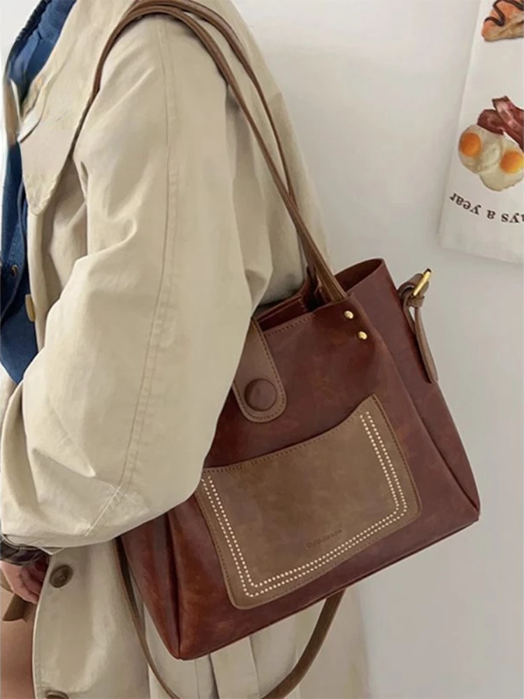 

Vintage Elegant All-match Bag Women New Design Shoulder Slung Tote Bag 2024 Large Capacity Commuter Underarm Bags