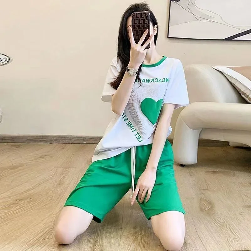 

Women's Fashion T-shirt Suit 2025 Summer New Plus Size Clothing Loose Short-sleeved Top Shorts Two Piece Set For Women Tracksuit