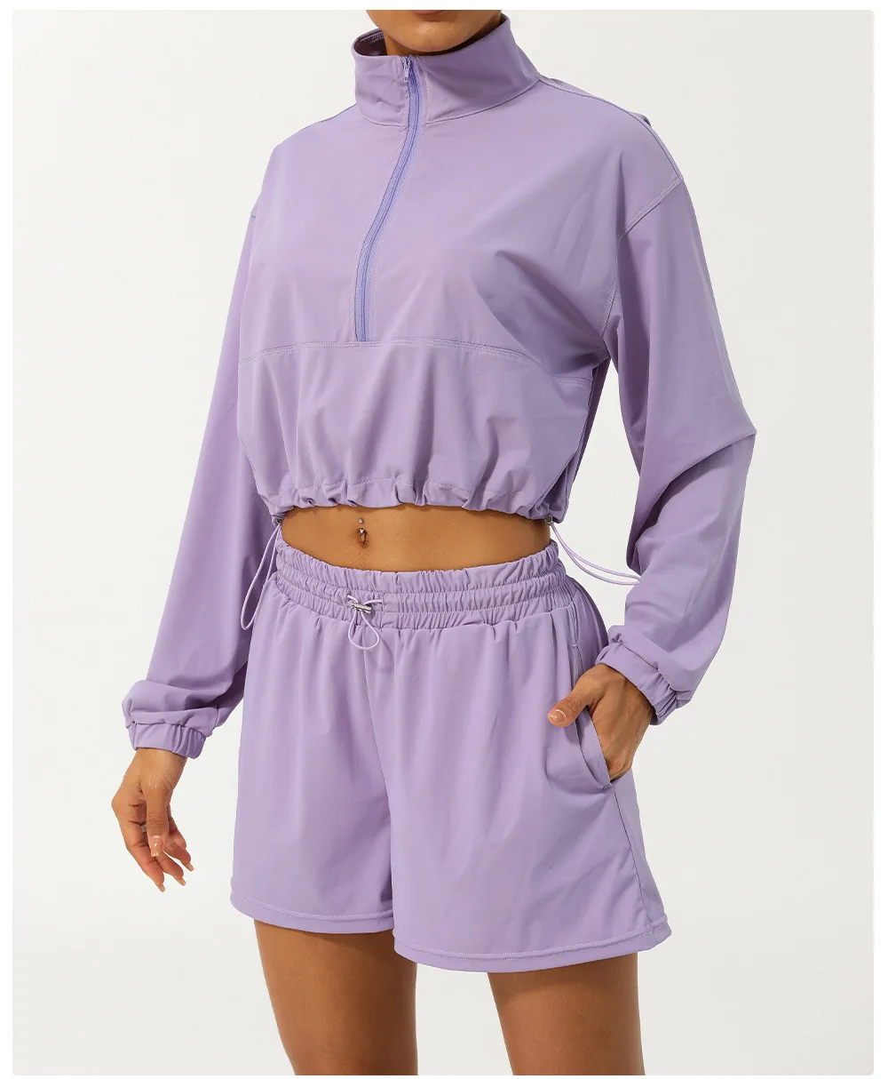Frauen Outdoor-Lauf anzug Sommer einfarbig zweiteilig Yoga-Set atmungsaktive schnell trocknende Fitness-Sport bekleidung Trainings kleidung – Detail 13