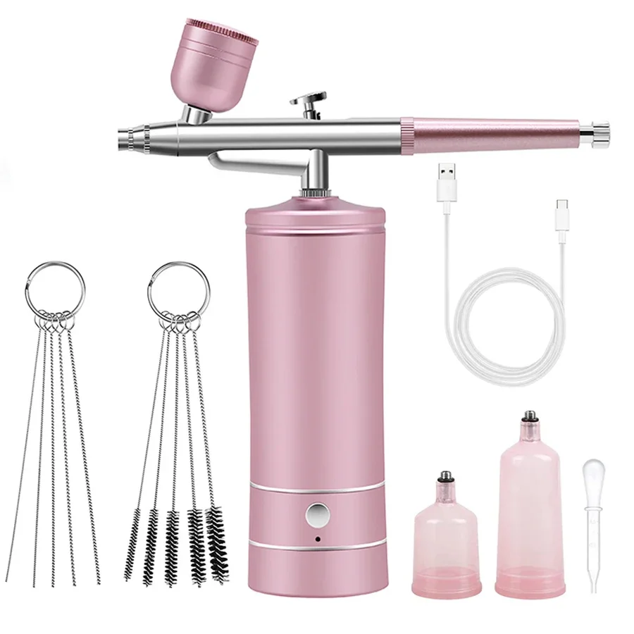 Cordless Airbrush Set With Portable Handheld Compressor USB/Battery 1000mAh For Nail Art Cake Decorating, Makeup Model Painting