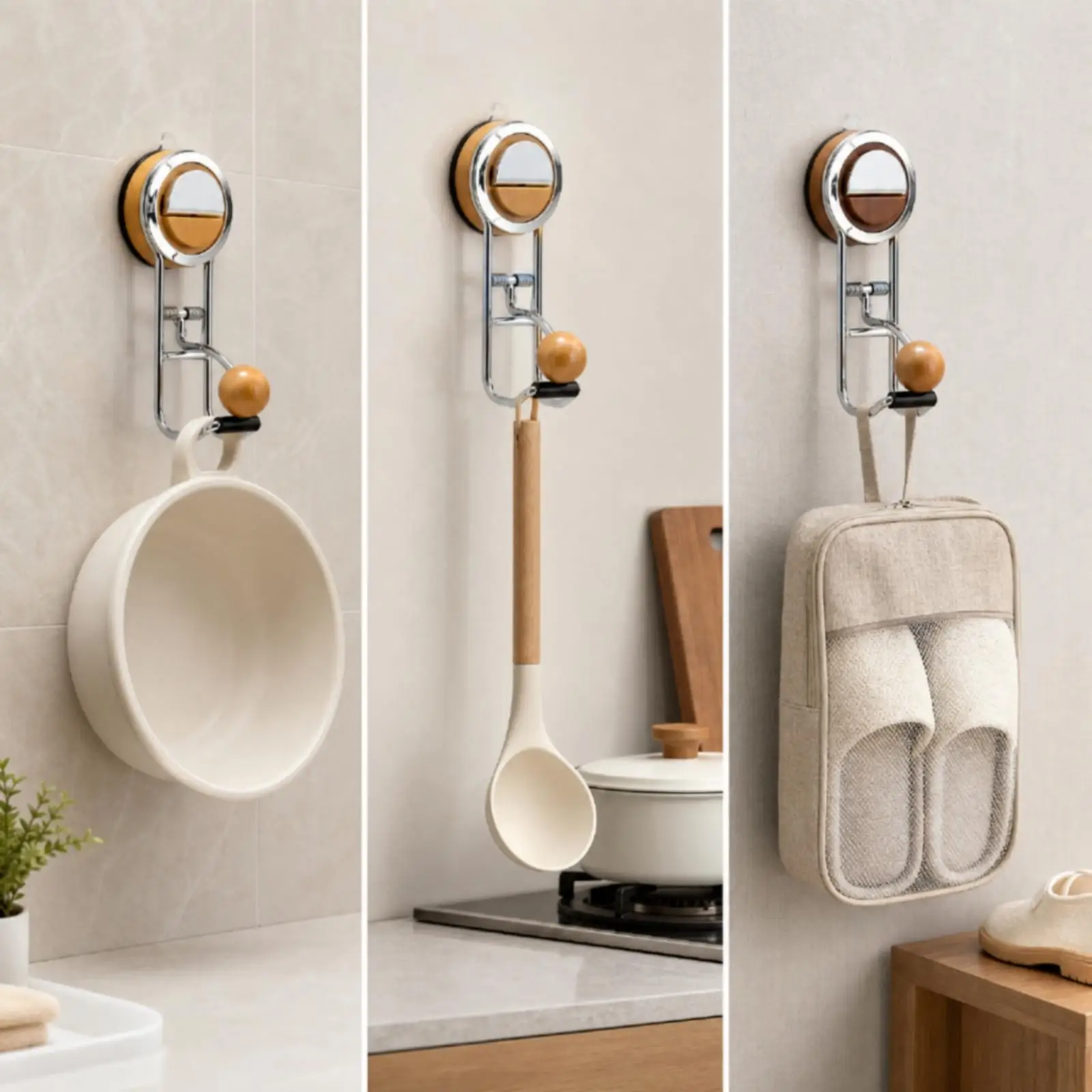Easy Install Suction Hook for Bathroom and Entryway Double Chrome Hooks Hold Towels Bags and More