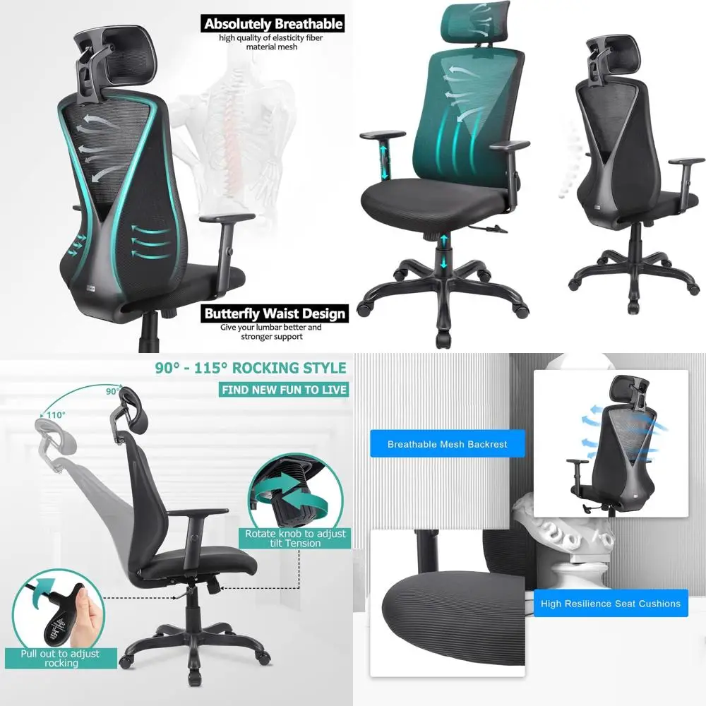 

Эргономичное офисное кресло с регулируемыми подголовником и подлокотниками, сетчатым поворотным сиденьем и отсеком для хранения для работы или игр