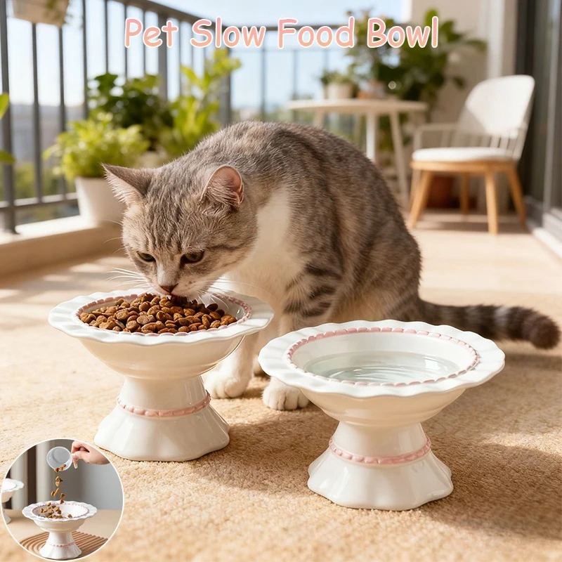 

Newest Creative Ceramic Cat Bowl Cute Non-slip Pet Slow Food Drink Water Bowl with Large Opening Pet Supplies Миски Для Кошек